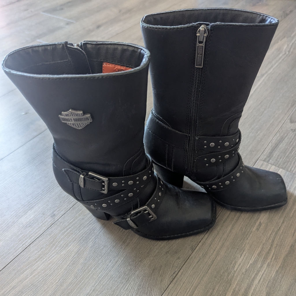 Harley Davidson Black Leather Biker Motorcycle Grunge Subversive Boots 5.5